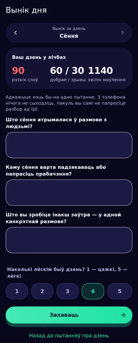 Канец дня — вашымі словамі