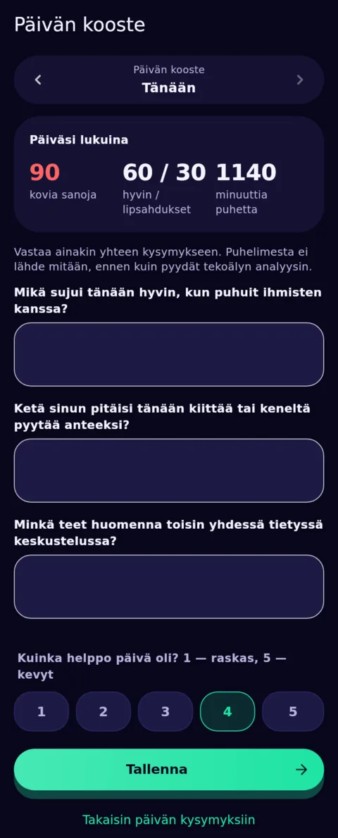 Päivän loppu, omin sanoin