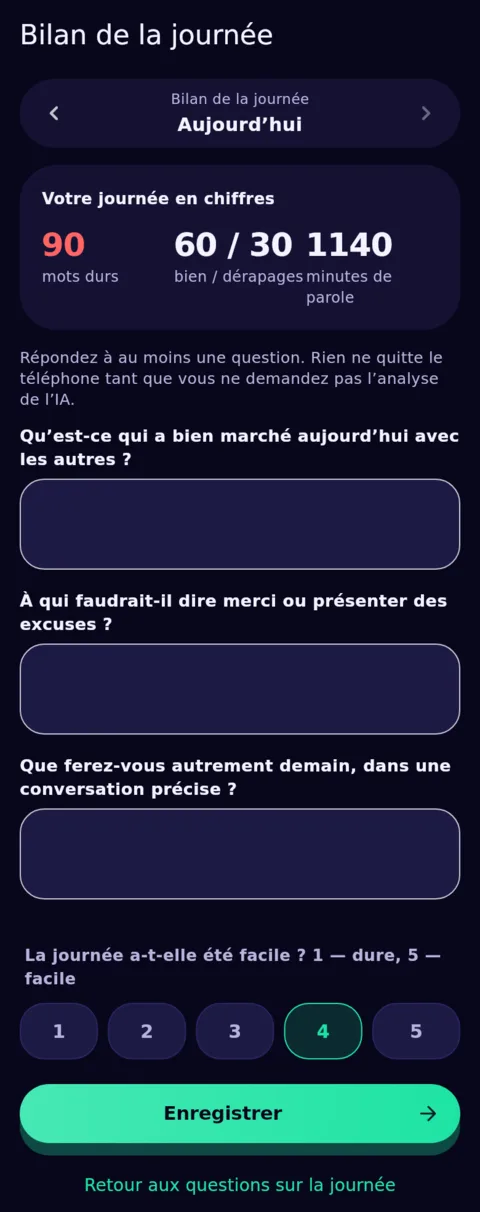 La fin de la journée, avec vos mots
