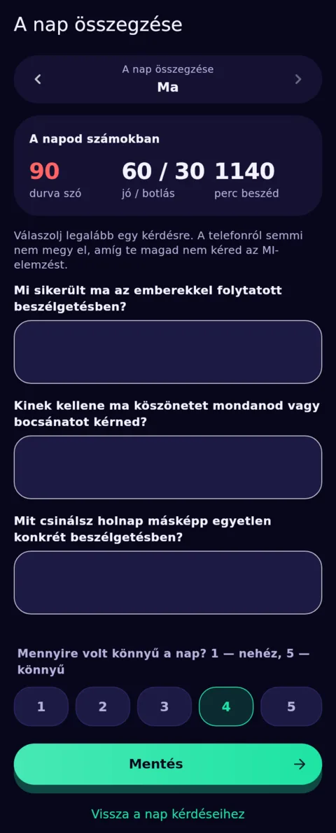 A nap vége, a saját szavaiddal