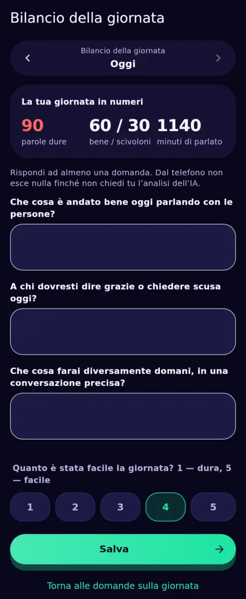 La fine della giornata, con parole tue