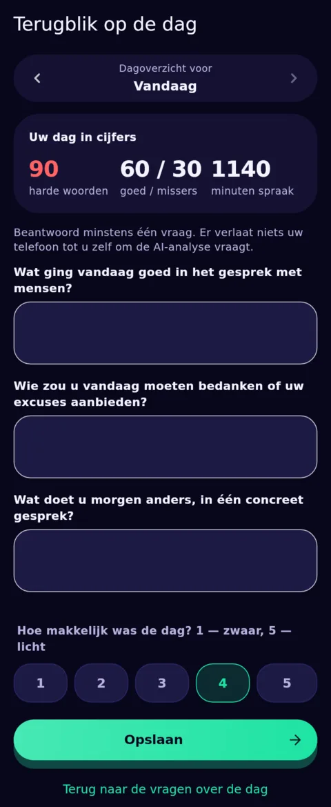 Het einde van de dag, in uw eigen woorden