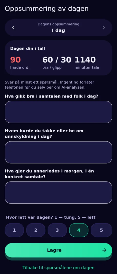 Slutten på dagen, med dine egne ord