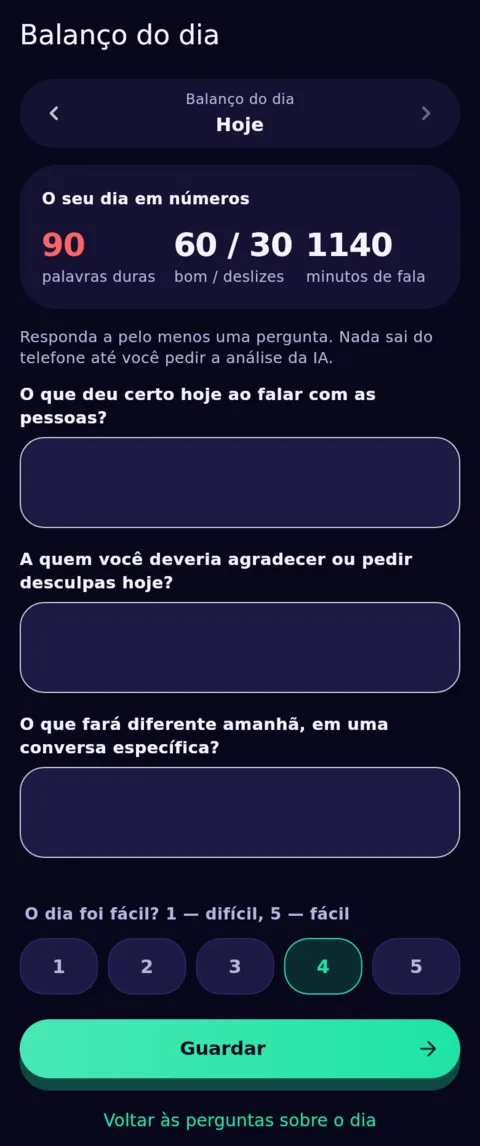 O fim do dia, com as suas palavras