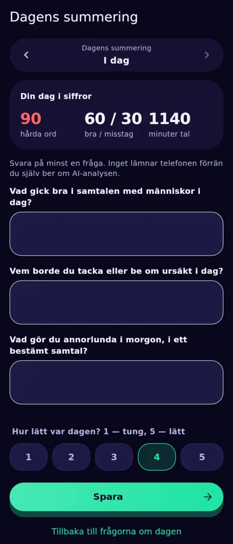 Dagens slut, med dina egna ord