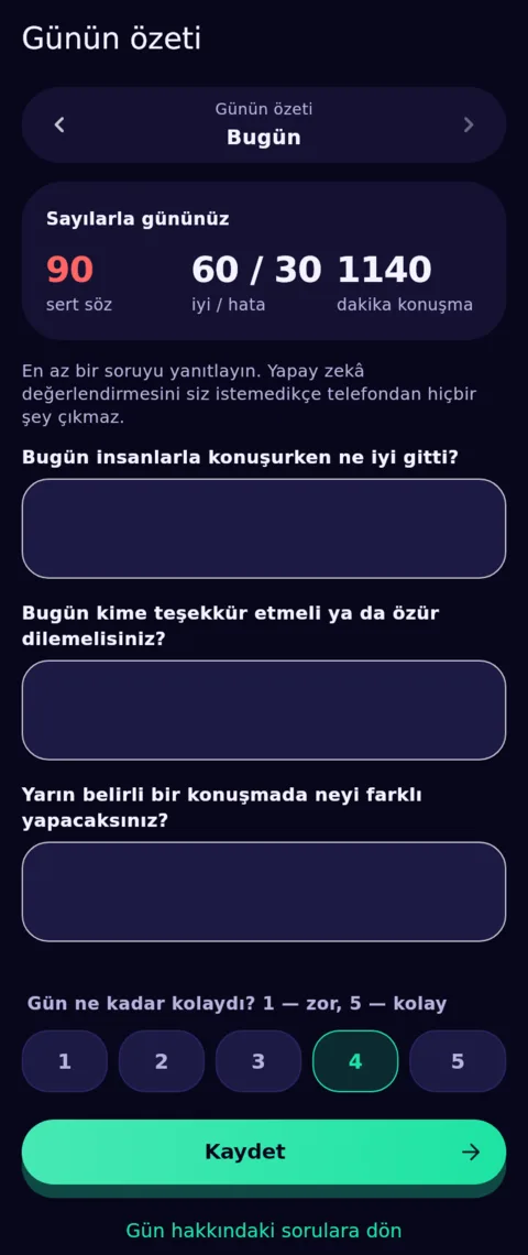 Günün sonu, kendi sözlerinizle