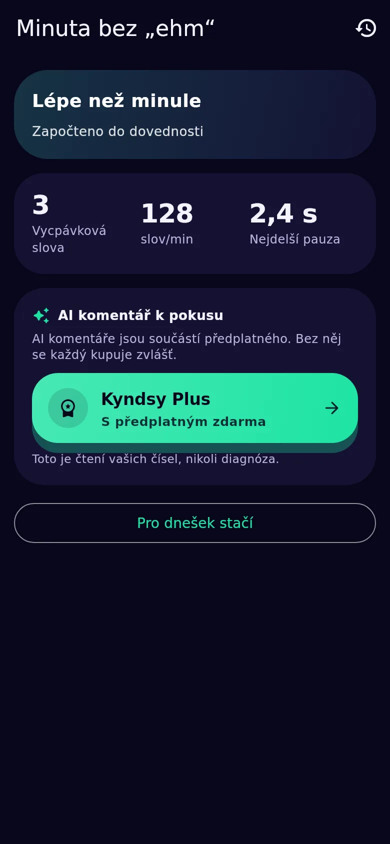 Rozbor pokusu: vata, tempo, nejdelší pauza