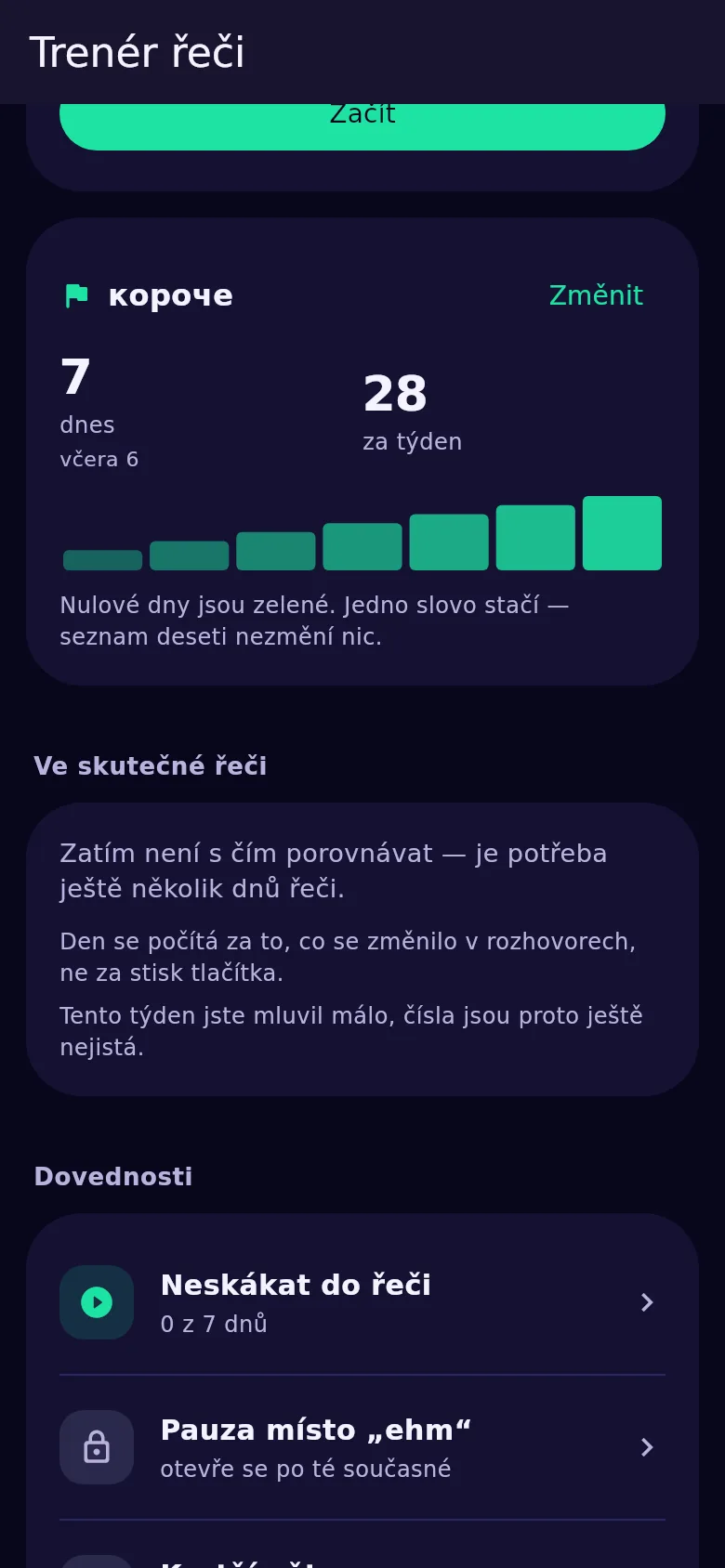 Karta slova týdne v Kyndsy: slovo a počty za dnešek, včerejšek a týden