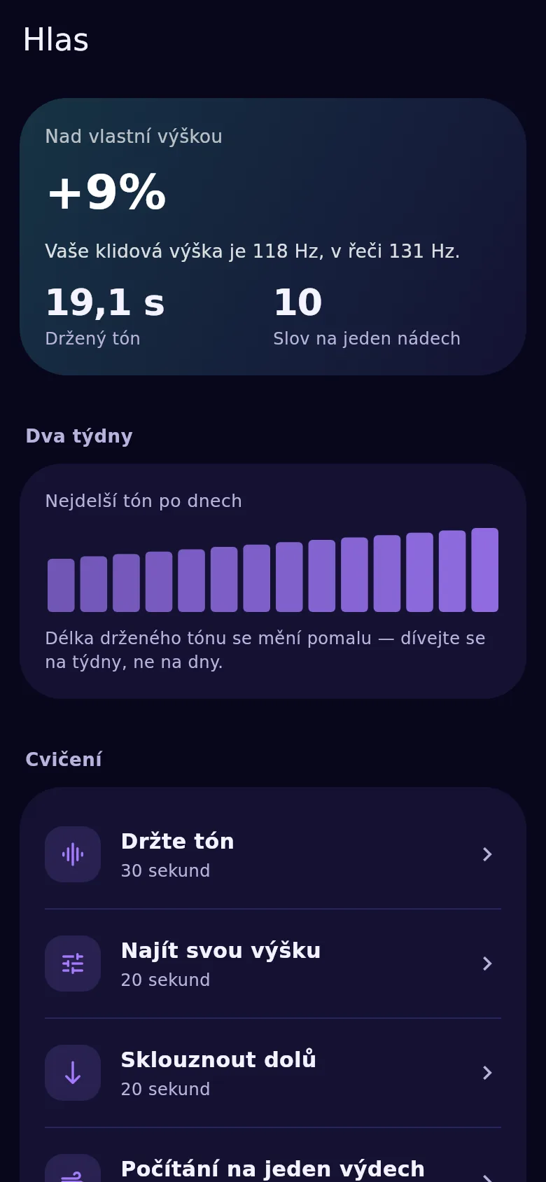 Obrazovka hlasu: výška, opora a vyrovnanost zvuku