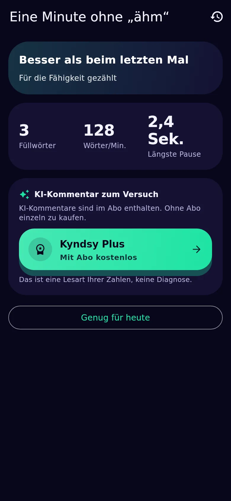 Die Auswertung des Versuchs: Füllwörter, Tempo, längste Pause