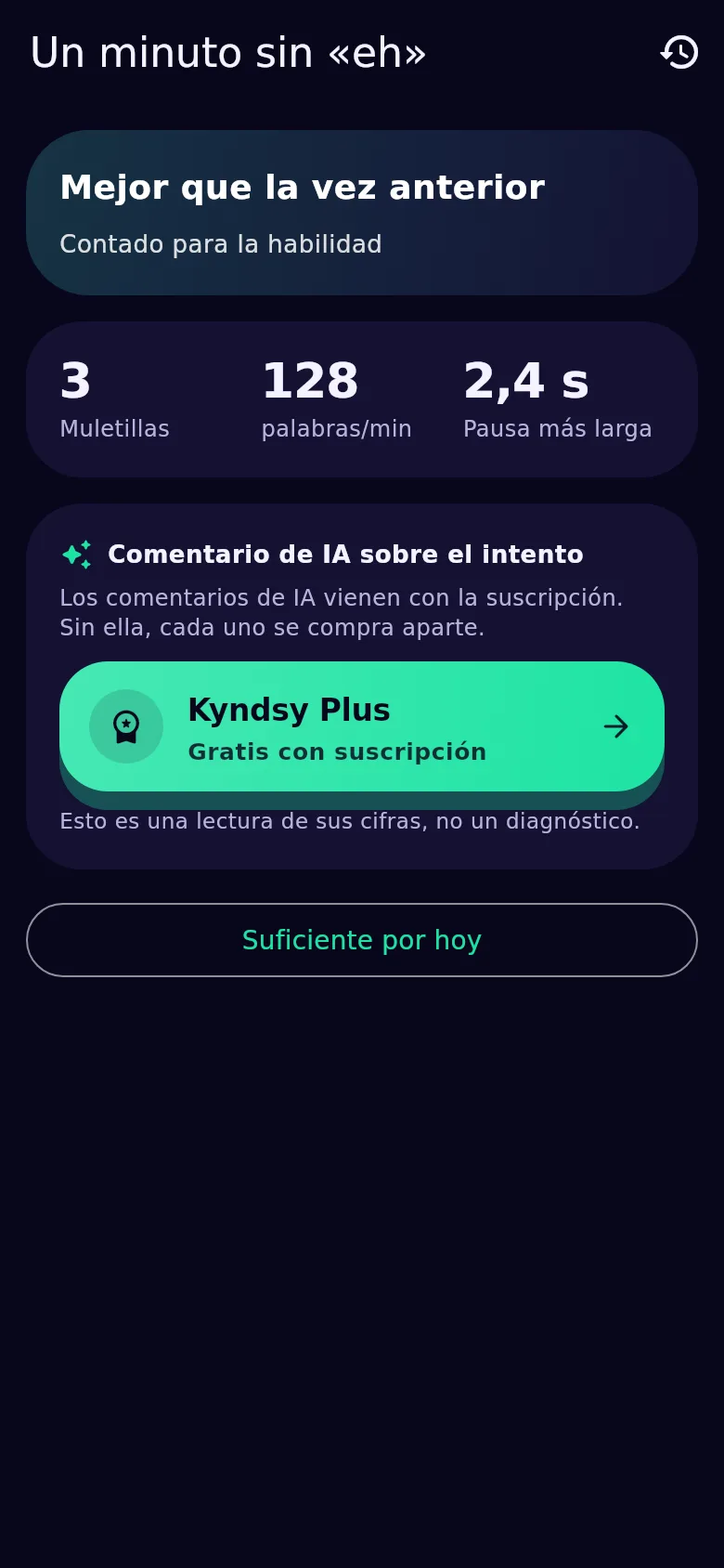 Análisis de un intento de ejercicio vocal: duración del sonido y su estabilidad