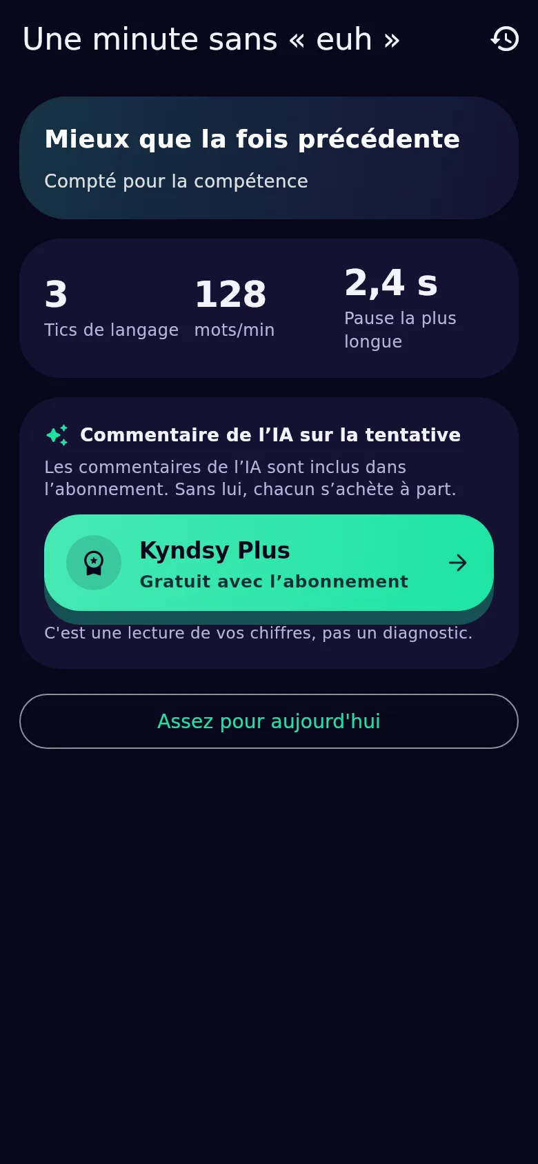 Analyse d’un essai : tics, débit, pause la plus longue et un conseil