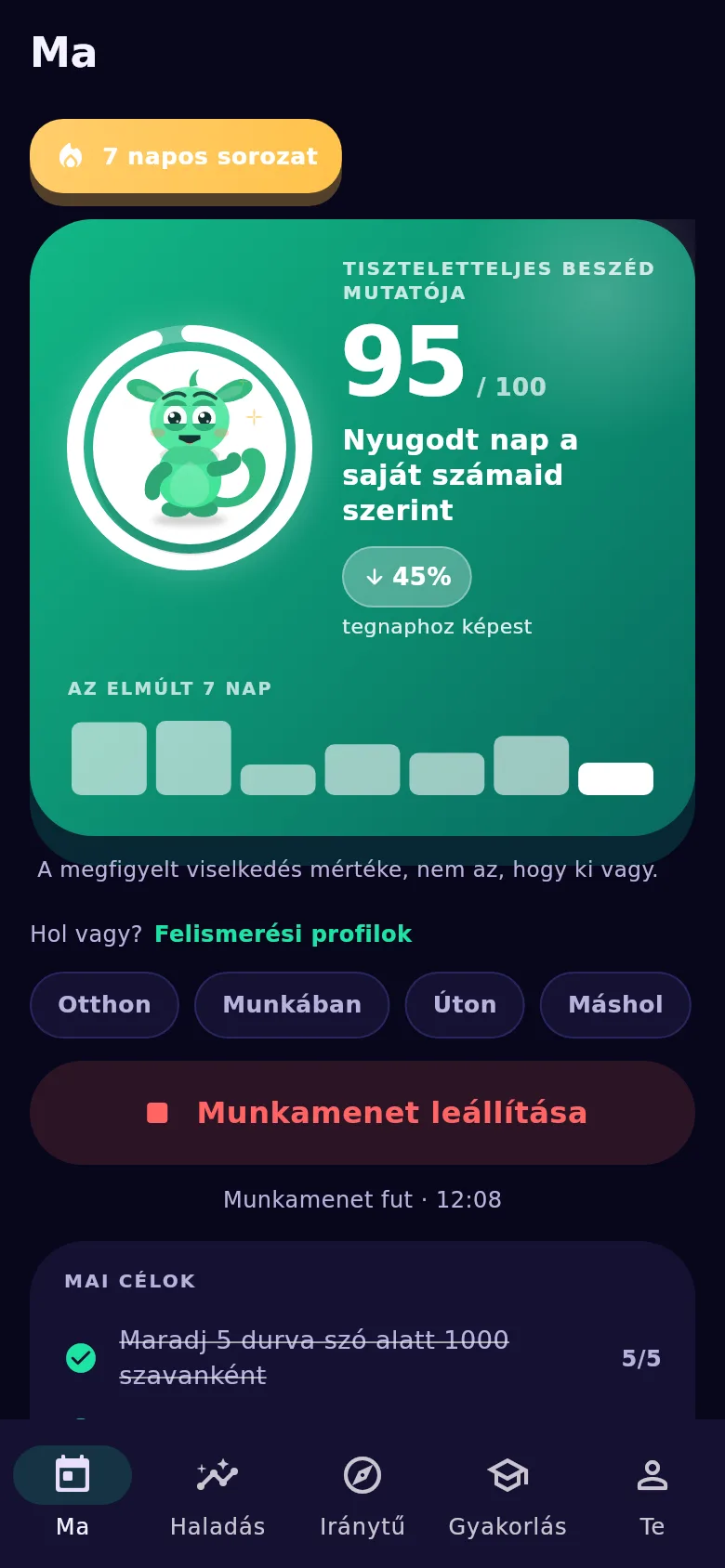 A «Ma» képernyő: az ülés végig látszik, amíg tart