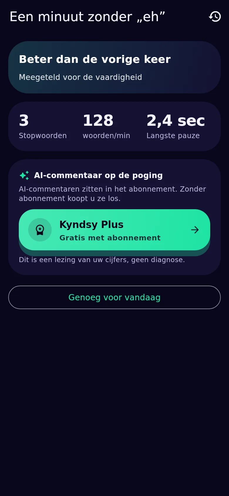 De bespreking van de poging: stopwoorden, tempo, langste pauze