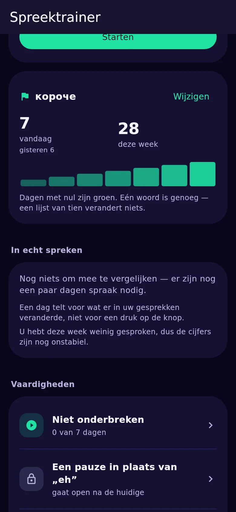 De kaart woord van de week in Kyndsy: het woord en de tellingen voor vandaag, gisteren en de week