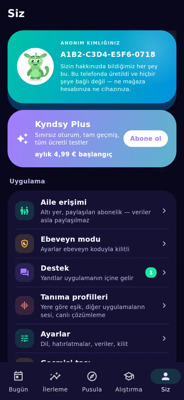 «Siz» ekranı: anonim tanımlayıcı, aile erişimi ve geçmişin aktarımı