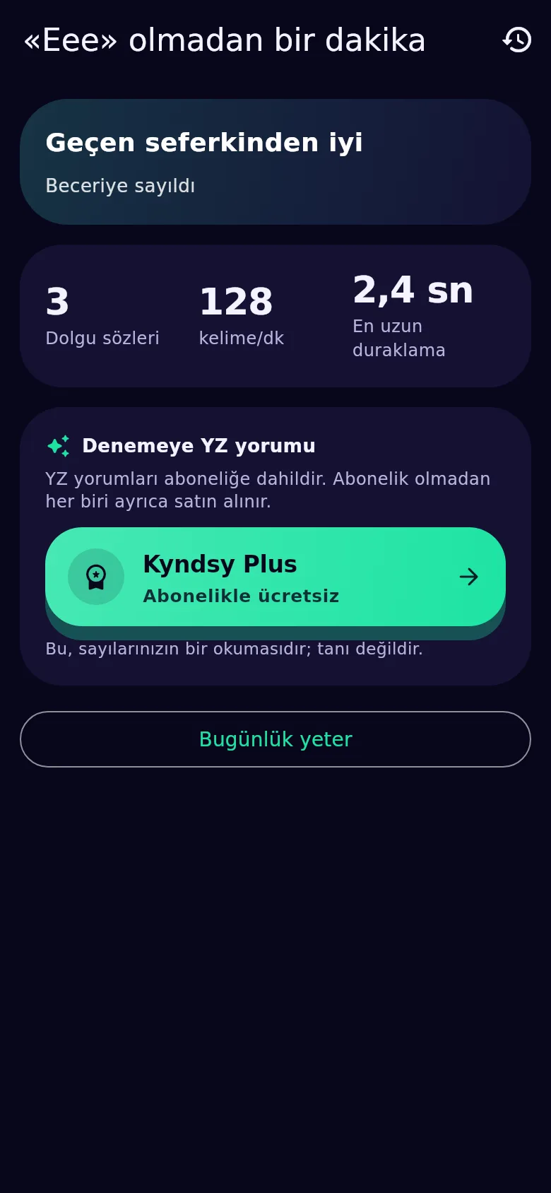 Bir ses alıştırması denemesinin çözümlemesi: sesin süresi ve düzgünlüğü