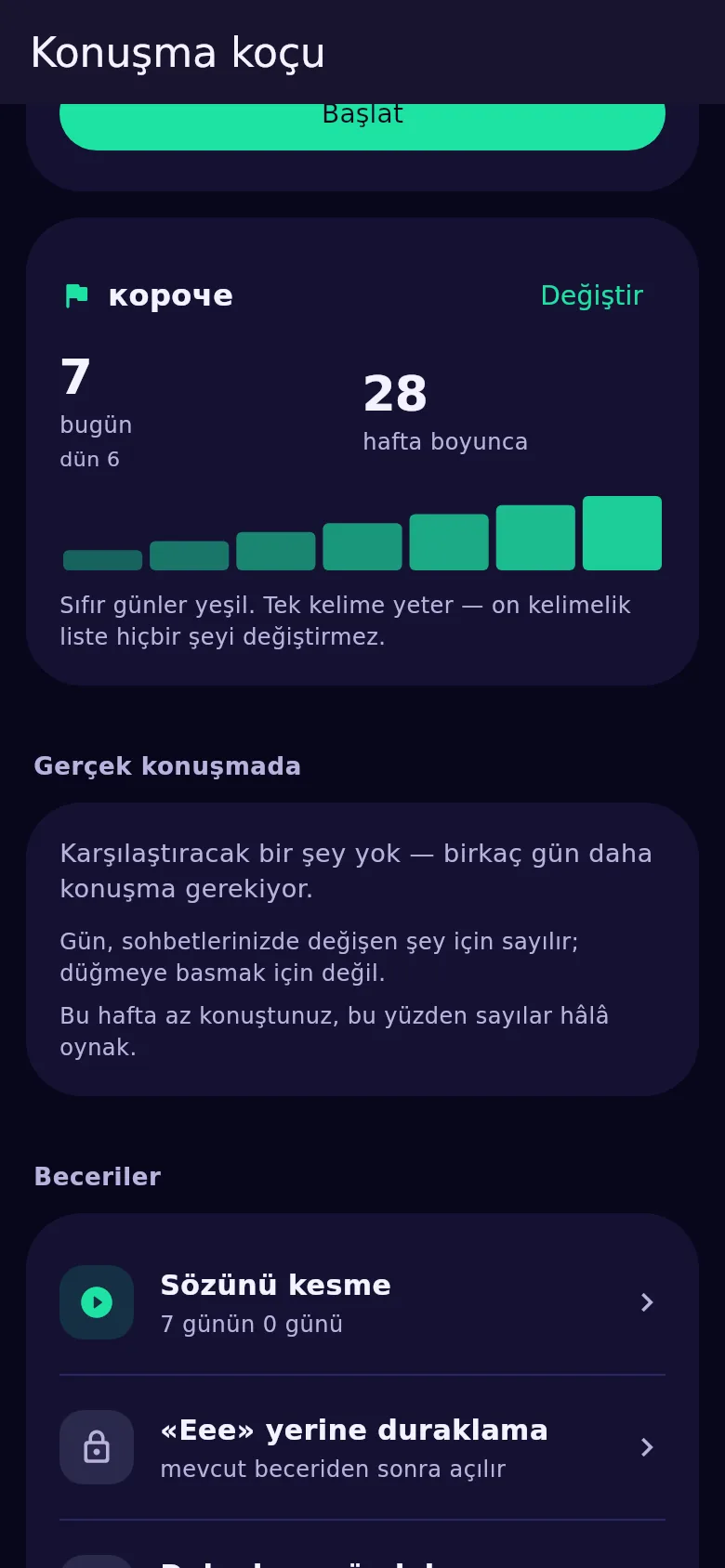 Kyndsy’de haftanın sözcüğü kartı: sözcük ile bugünün, dünün ve haftanın sayıları