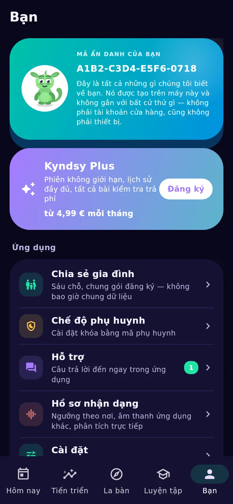 Màn hình «Bạn»: định danh ẩn danh, quyền dùng chung gia đình và chuyển lịch sử