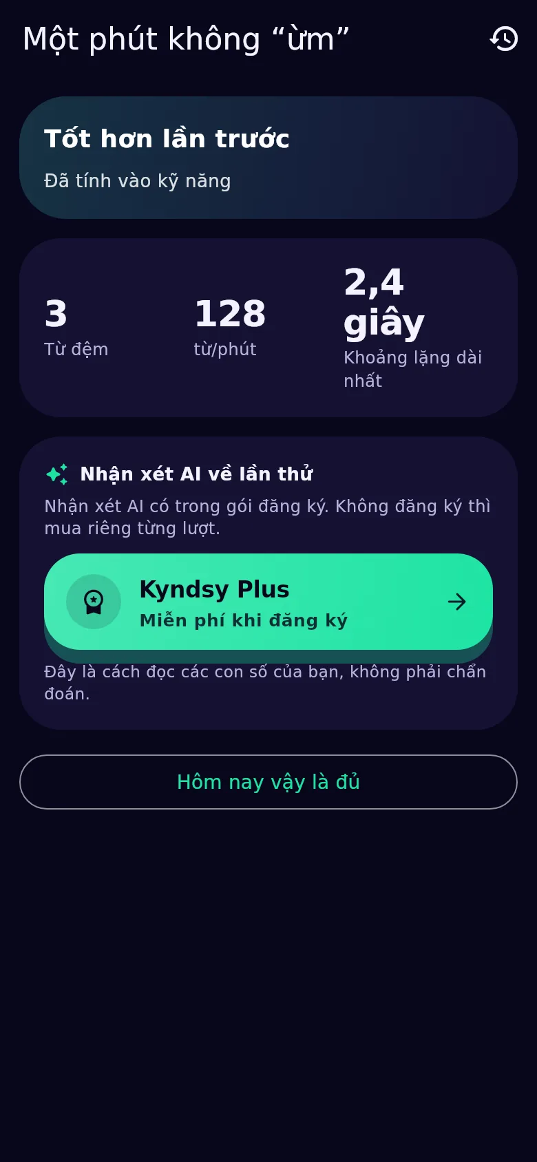 Phân tích lần thử: từ đệm, nhịp, khoảng ngừng dài nhất